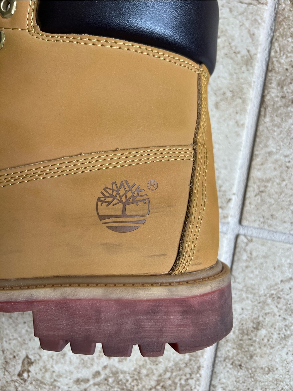 Timberland Wheat Tan Work Boots with Black Collar - Picture 5 of 9
